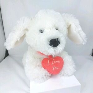 Chrisha Playful Puppy Dog Plush I LOVE YOU Heart 11" White Stuffed Animal Soft
